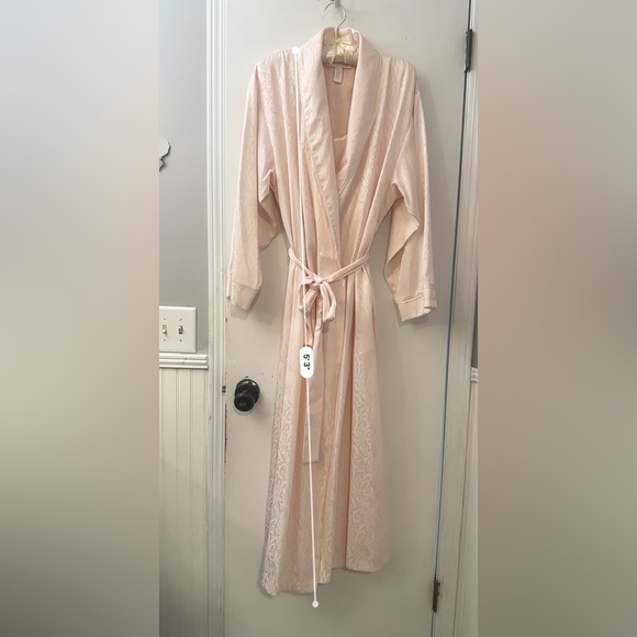 Oscar de la Renta L Pink Label Robe & Nightgown Set Satin Floral Jacquard - Picture 4 of 13